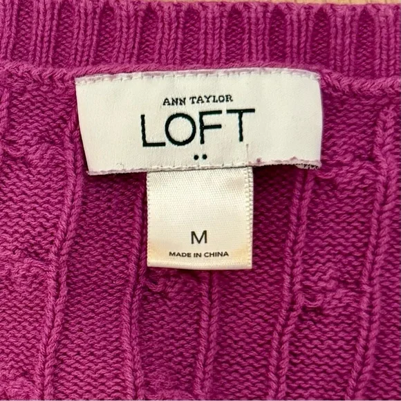 LOFT Women's V-Neck Cable Knit Sweater in Pink Plum - Picture 4 of 8